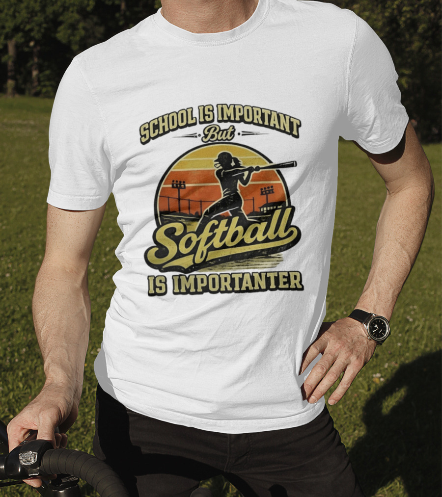 School Is Important But Softball Is Importanter Retro Silhouette Batter T-Shirt
