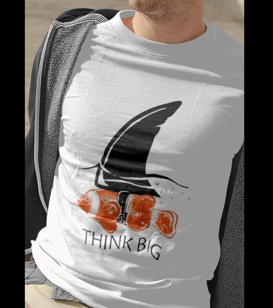 Think Big Goldfish Wearing Shark Fin T-Shirt