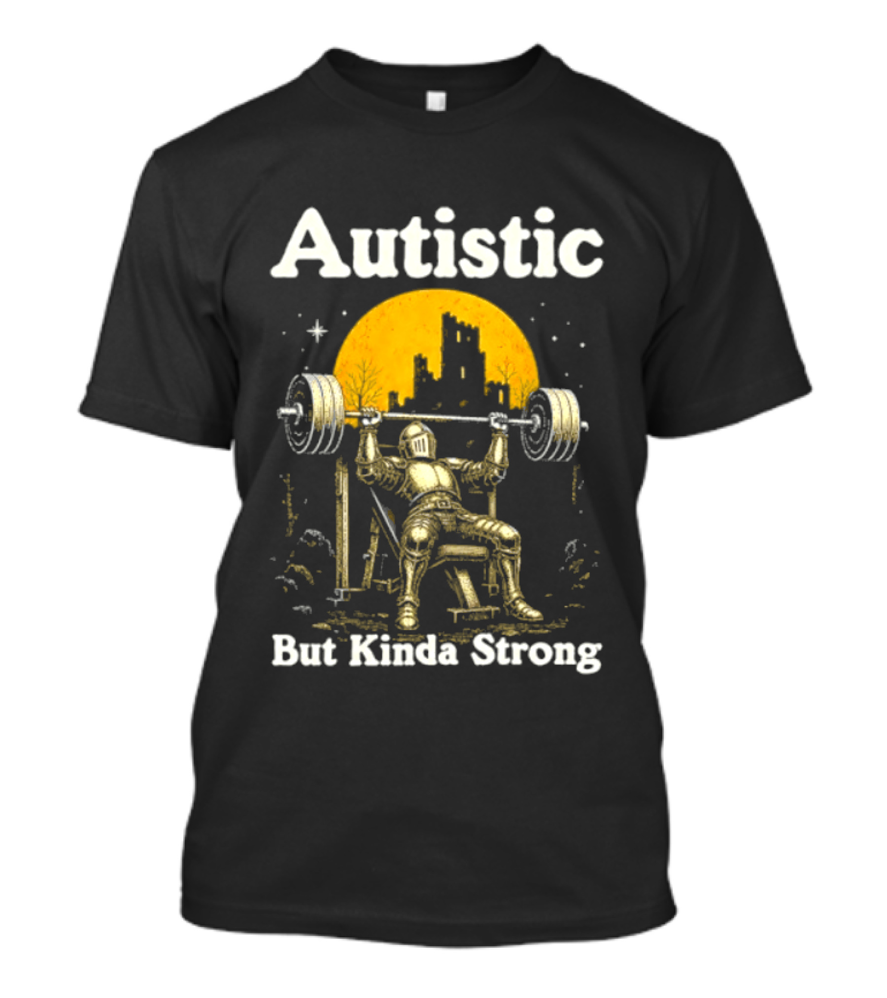 Autistic But Kinda Strong Knight Lifting Weights Autism Awareness Moon T-Shirt