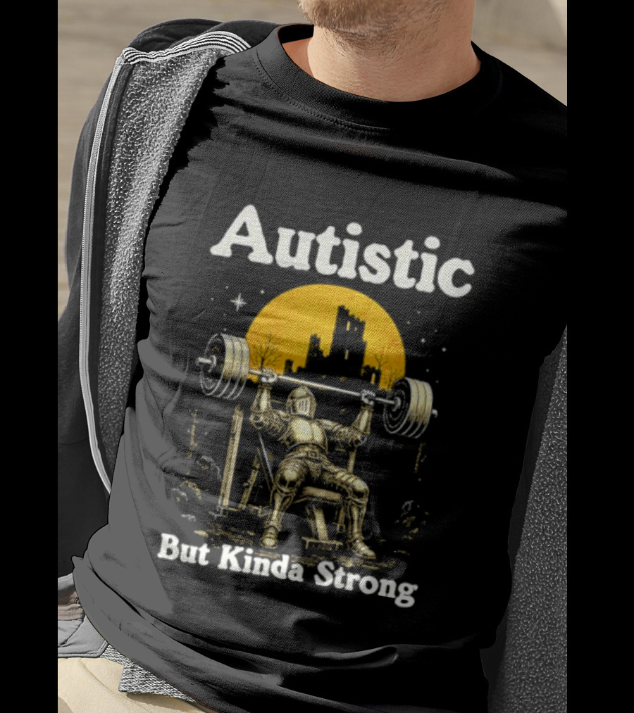 Autistic But Kinda Strong Knight Lifting Weights Autism Awareness Moon T-Shirt