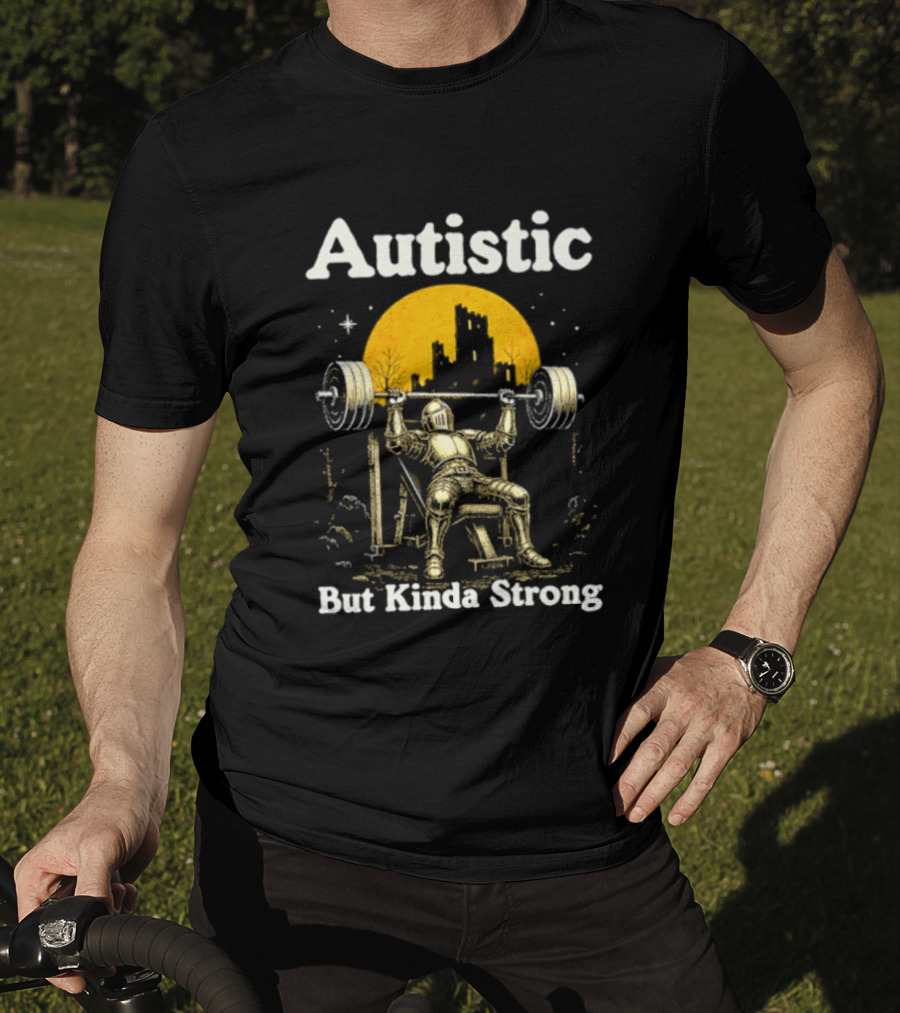 Autistic But Kinda Strong Knight Lifting Weights Autism Awareness Moon T-Shirt