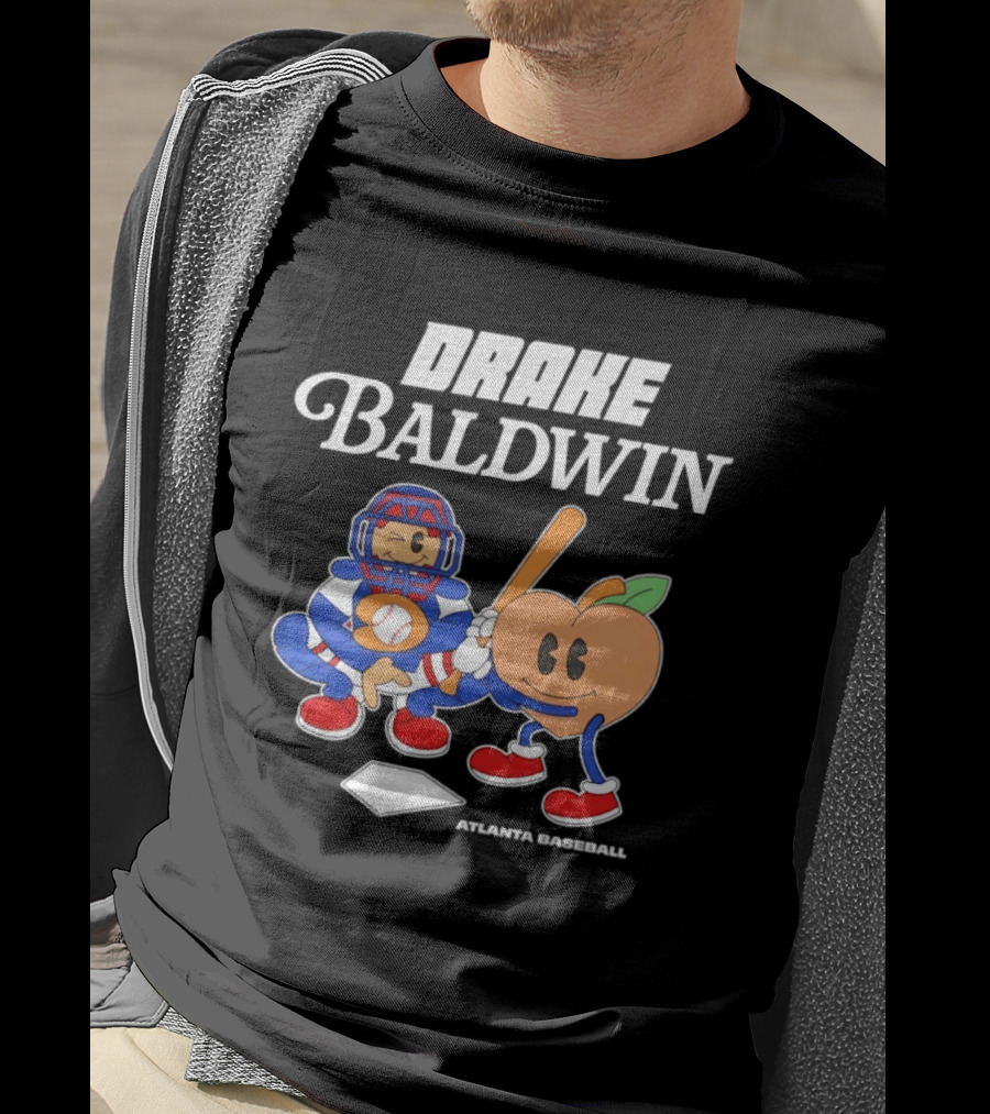Drake Baldwin Atlanta Baseball Animated Peach Catcher T-Shirt