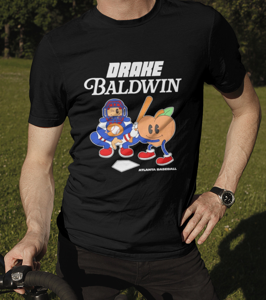Drake Baldwin Atlanta Baseball Animated Peach Catcher T-Shirt