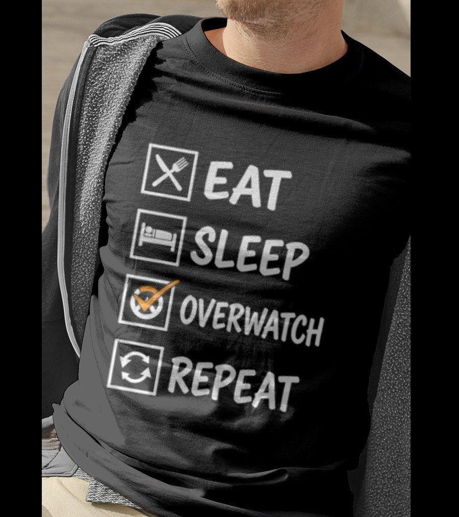 Eat Sleep Over Repeat Gaming Checklist Gamer T-Shirt