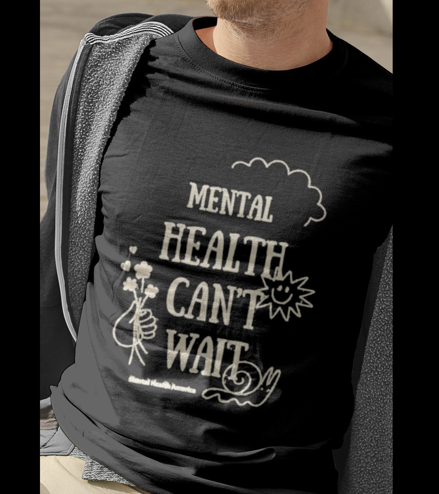 Mental Health Can't Wait Sunshine Smiley Handholding Flowers Snail Cloud T-Shirt