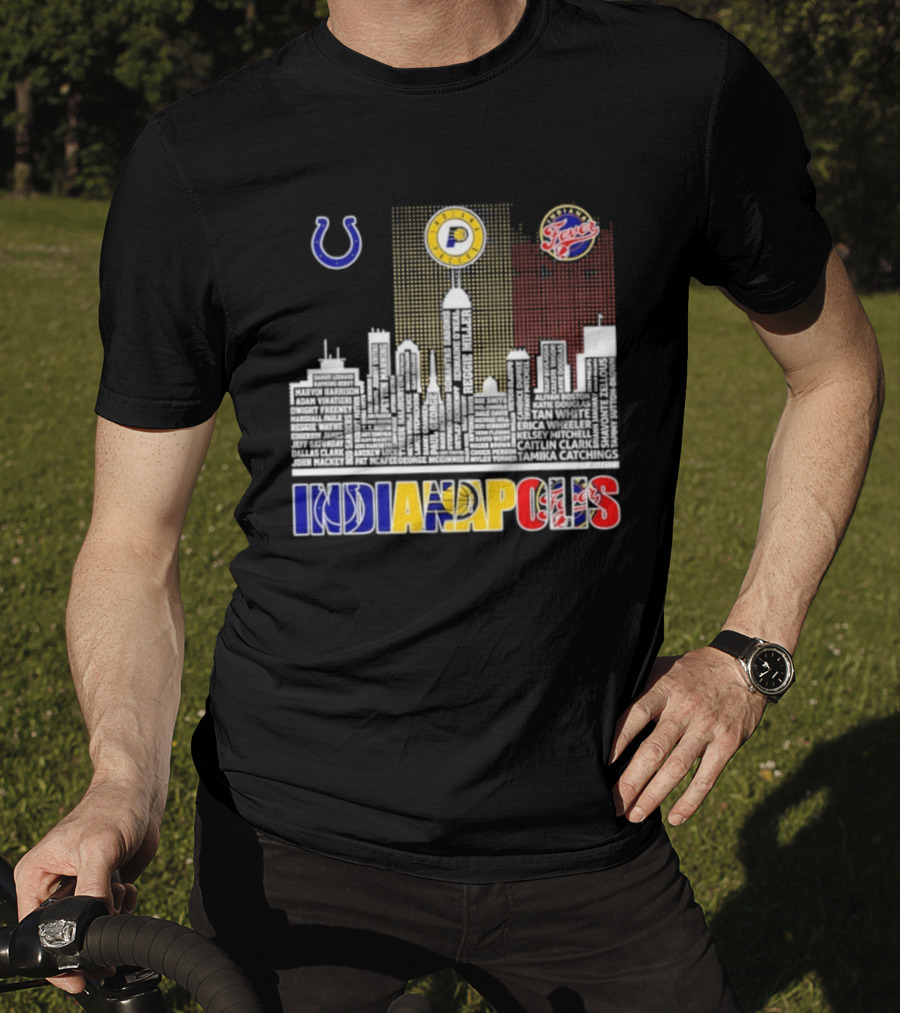 Indianapolis Colts Pacers Fever Skyline Logos And Cityscape T-Shirt