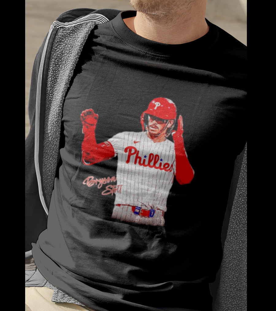 Philadelphia Phillies Bryson Stott Baseball Player Red And White Uniform T-Shirt