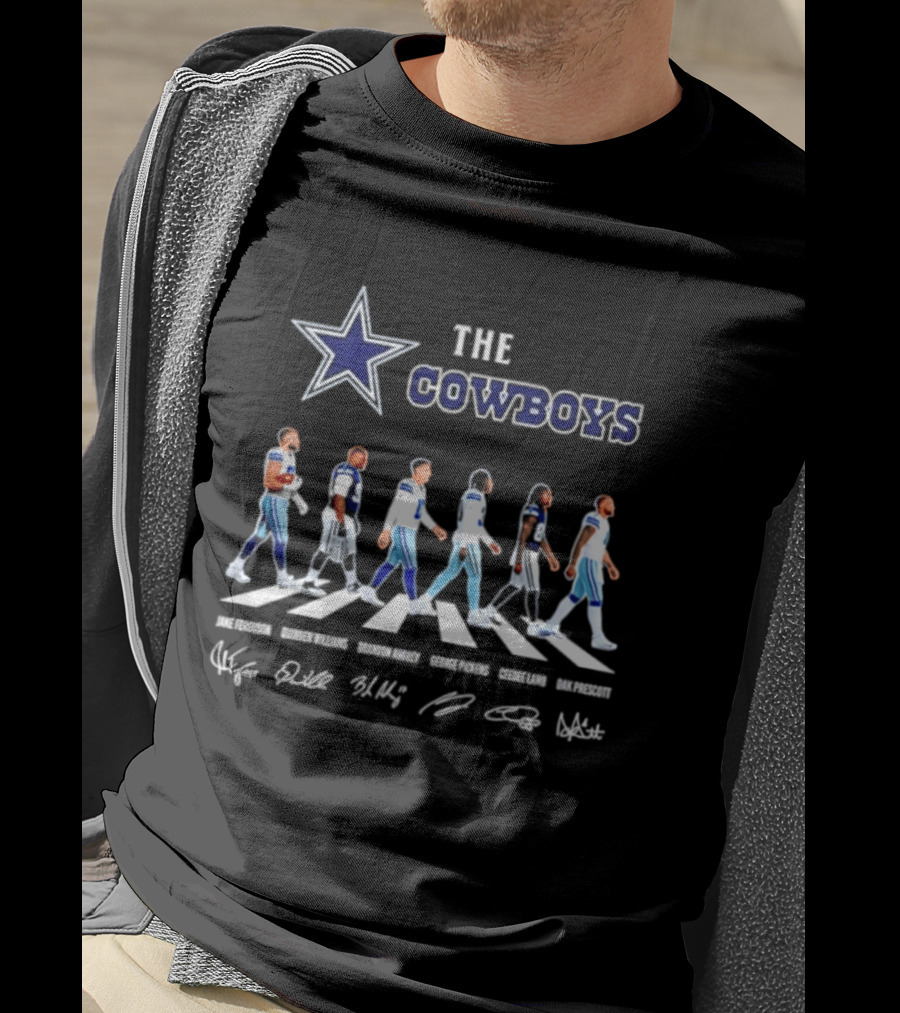 The Cowboys Jake Ferguson Brandon Aubrey Abbey Road Signatures Dak Prescott CeeDee Lamb Quinnen Williams George Pickens T-Shirt