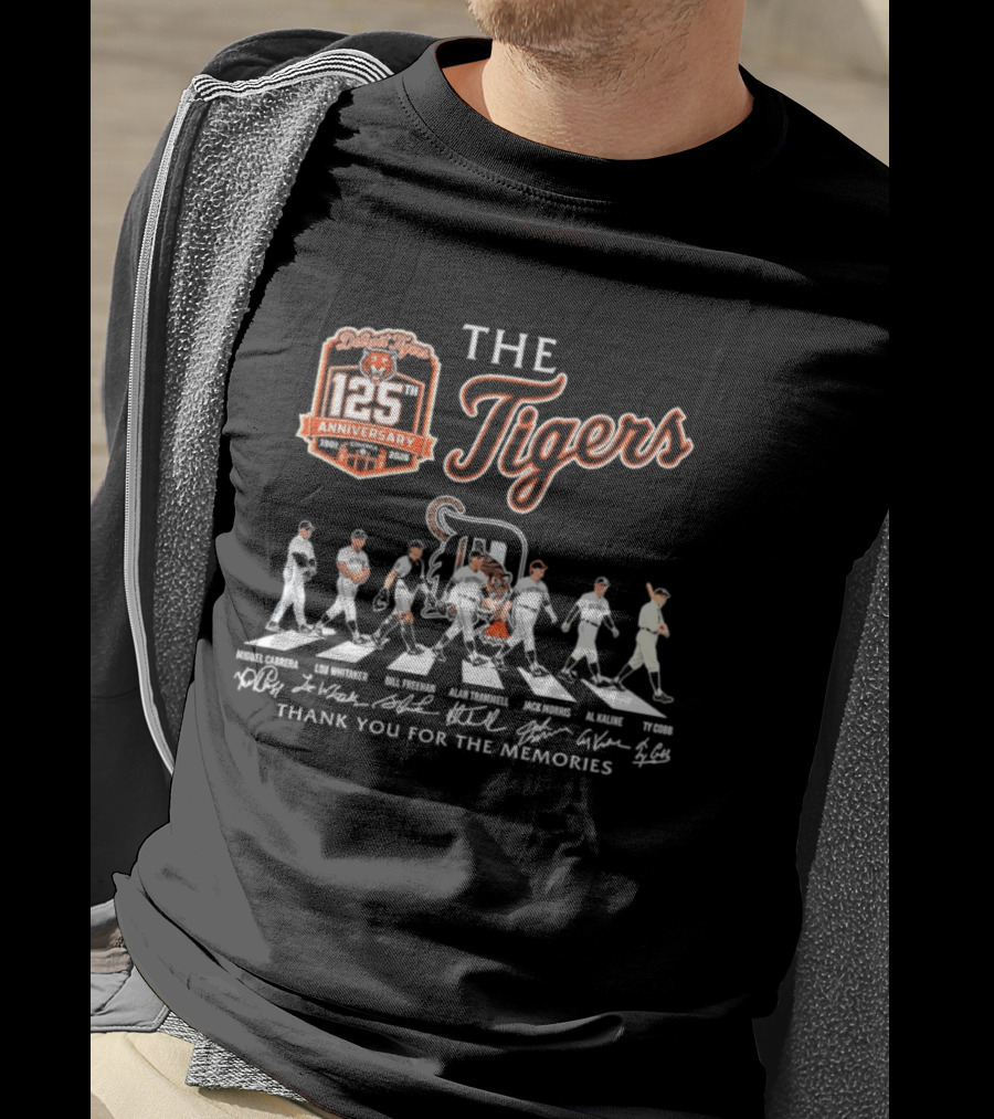 The Detroit Tigers 125th Anniversary Cabrera Whitaker Freehan Trammell Morris Kaline Cobb Thank You For The Memories T-Shirt