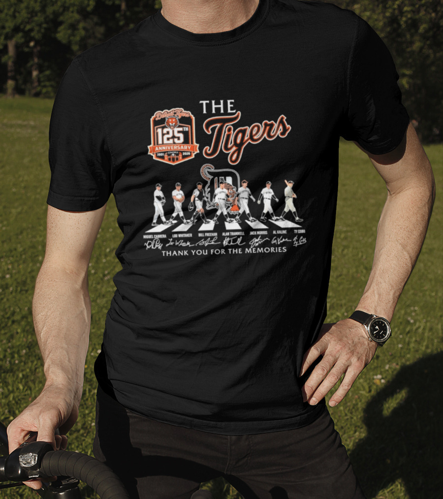 The Detroit Tigers 125th Anniversary Cabrera Whitaker Freehan Trammell Morris Kaline Cobb Thank You For The Memories T-Shirt