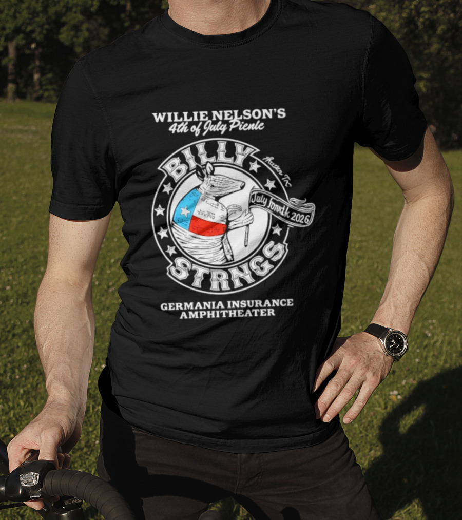Willie Nelson's 4th Of July Picnic Billy Strings Germania Insurance Amphitheater Texas Flag Guitar T-Shirt