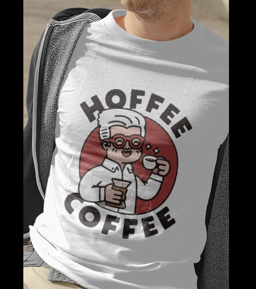 Hoffee Coffee Red Glasses Character Holding Espresso And Drink T-Shirt