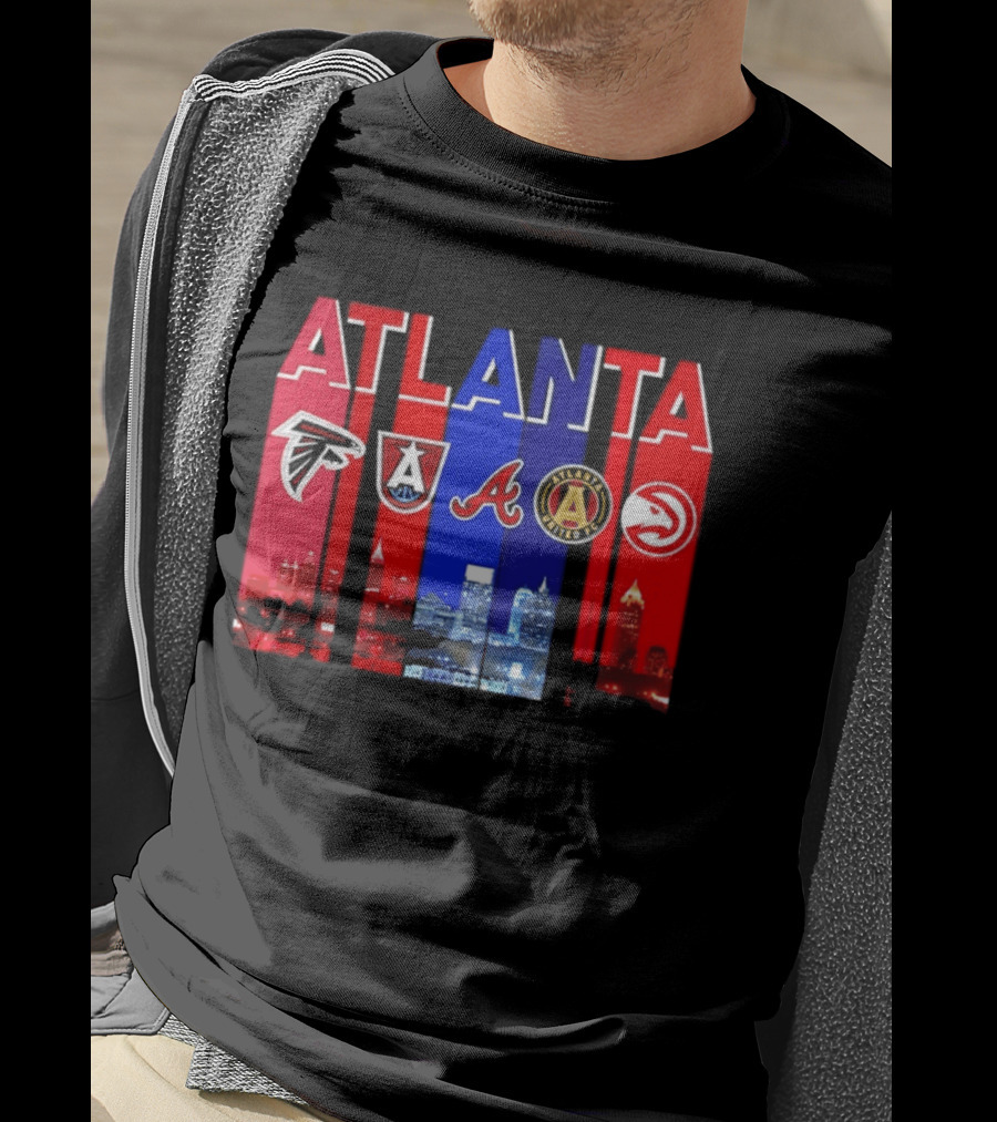Atlanta Falcons Hawks Braves United FC Skyline City Sports Logos T-Shirt