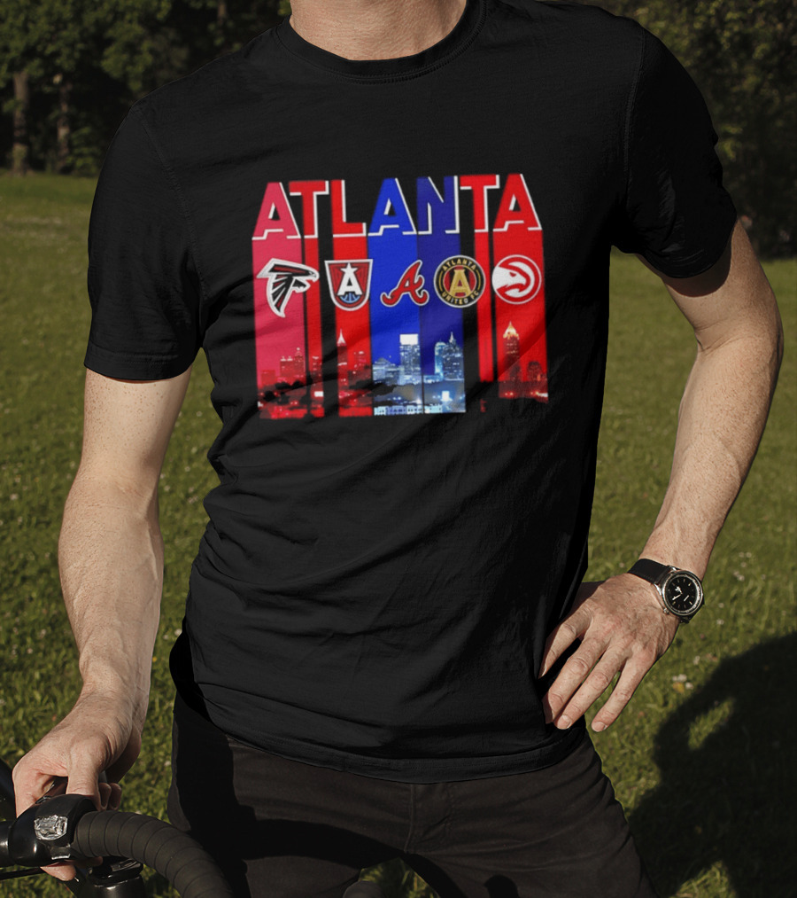 Atlanta Falcons Hawks Braves United FC Skyline City Sports Logos T-Shirt