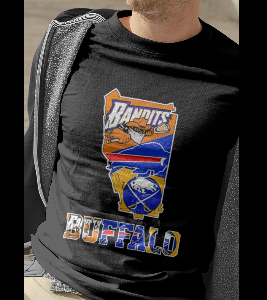 Buffalo Bandits Bills Sabres New York Sports Team Map Collage T-Shirt