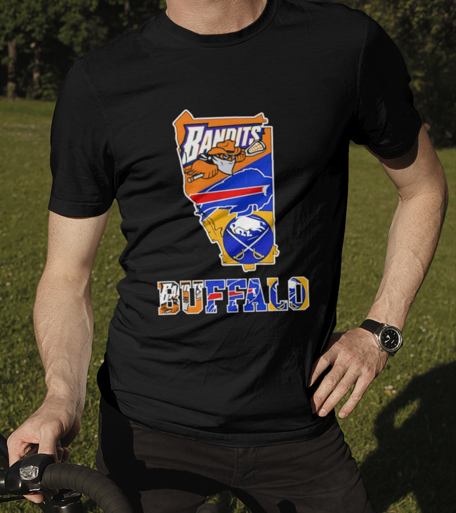 Buffalo Bandits Bills Sabres New York Sports Team Map Collage T-Shirt