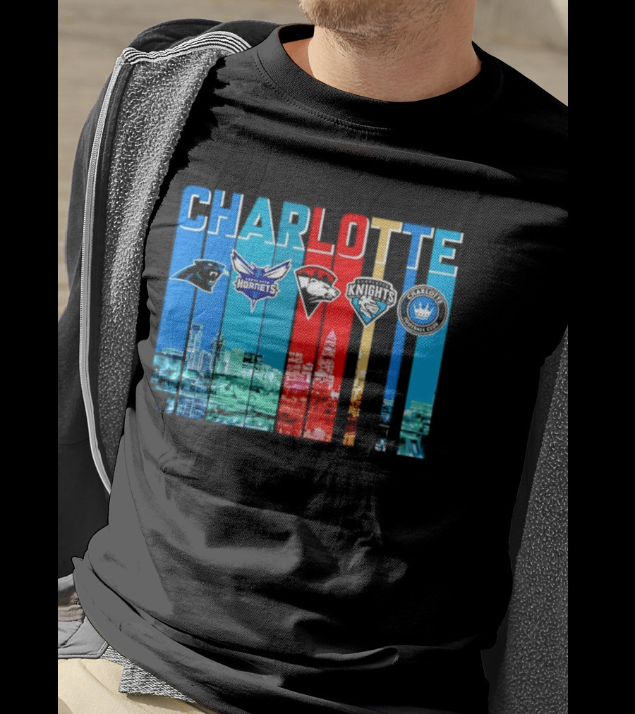 Charlotte Panthers Hornets Knights City Skyline Sports Team Logos T-Shirt