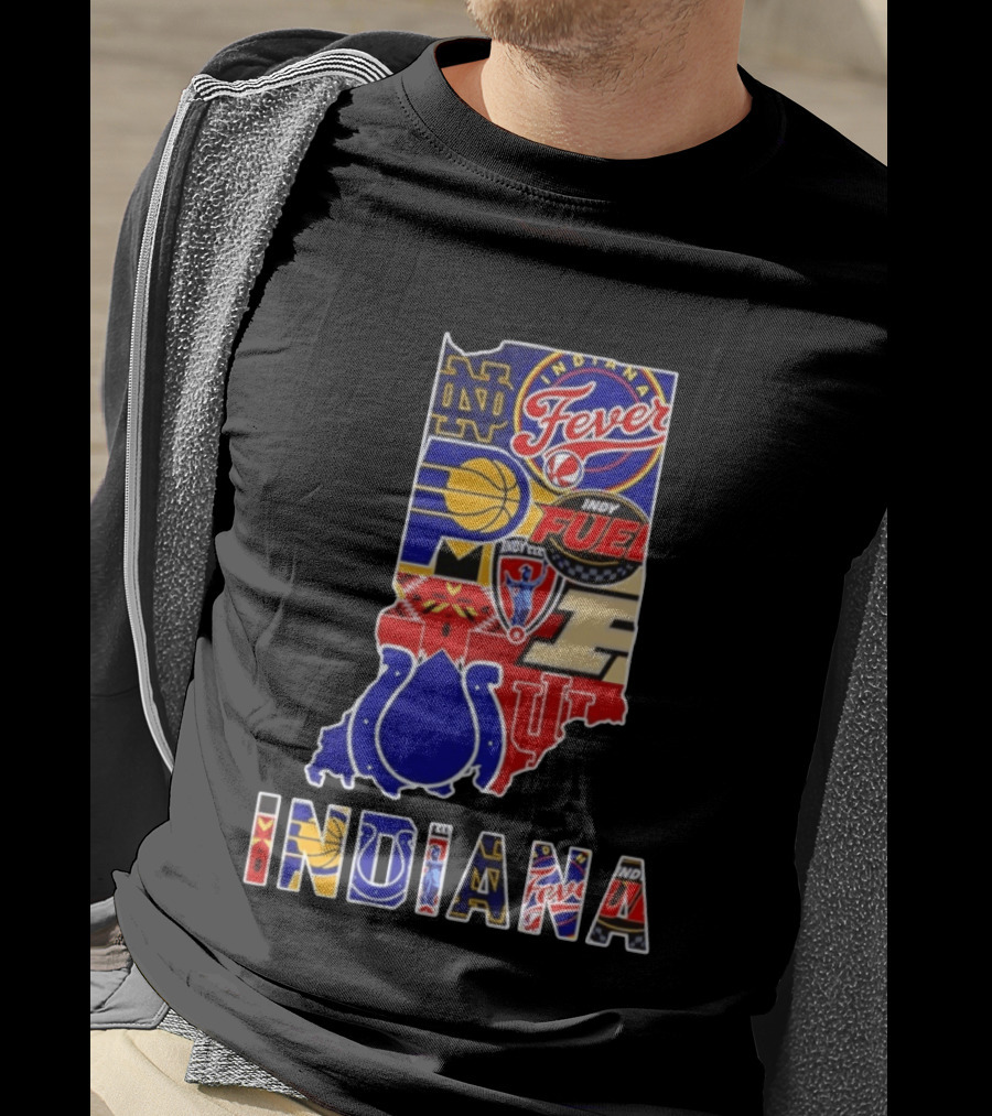 Indiana Basketball Colts Notre Dame Fever Indy Fuel Map Collage 2026 T-Shirt