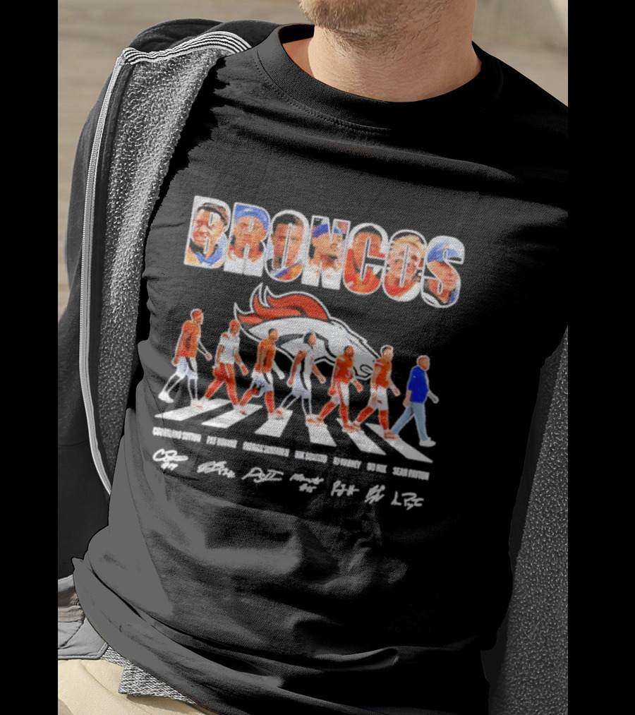 Denver Broncos Abbey Road Sutton Bryant Surtain II Bonitto Harvey Nix Payton Signatures NFL Team T-Shirt