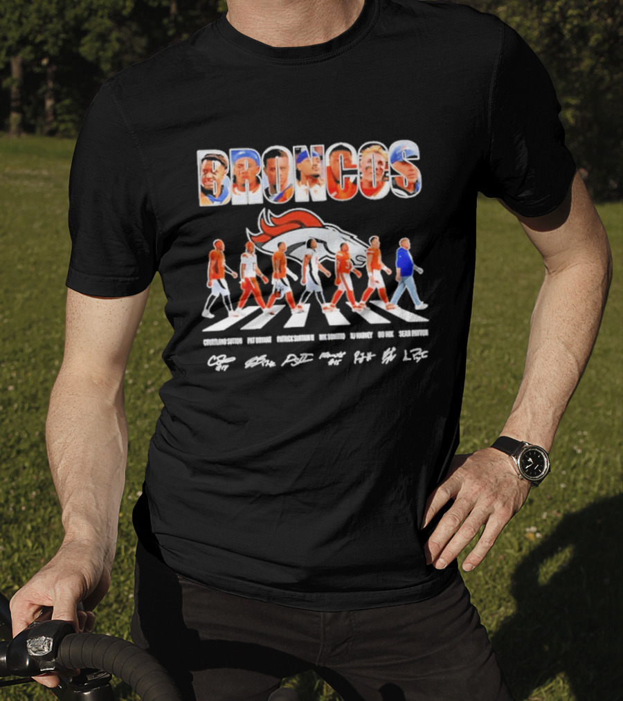 Denver Broncos Abbey Road Sutton Bryant Surtain II Bonitto Harvey Nix Payton Signatures NFL Team T-Shirt