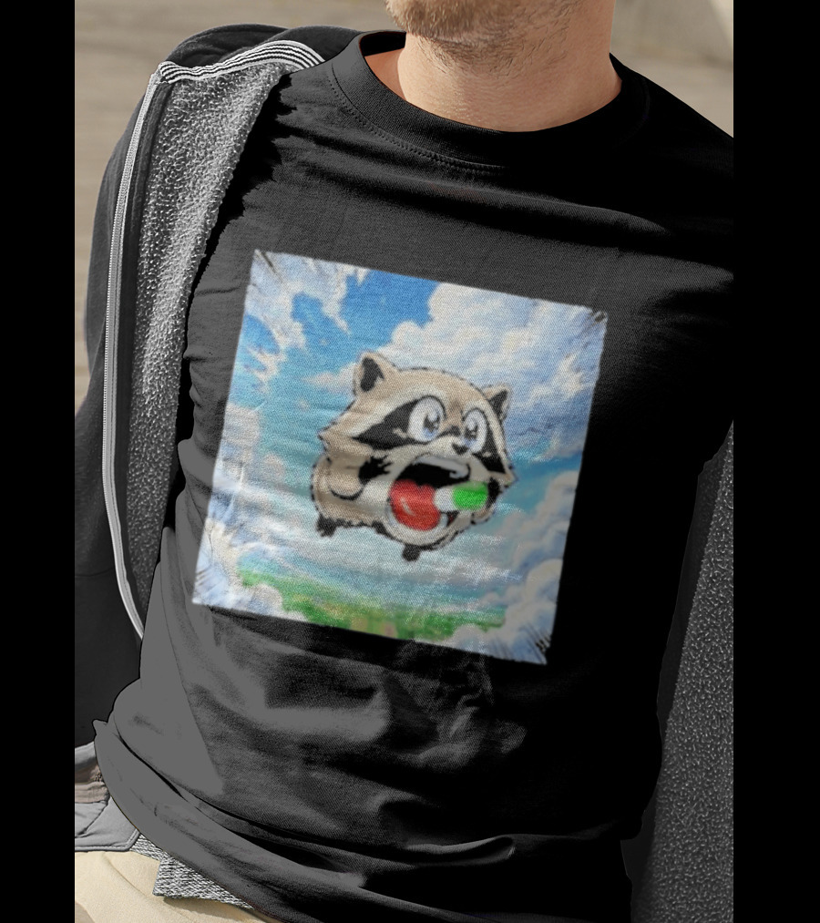Jimothy Raccoon Cartoon Sky Dive With Colorful Capsule T-Shirt