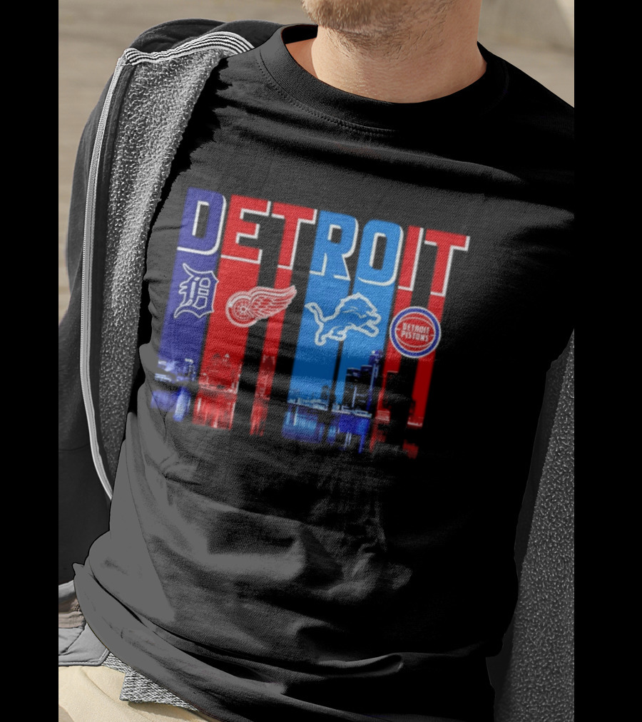 Detroit Tigers Red Wings Lions Pistons City Skyline 2026 T-Shirt