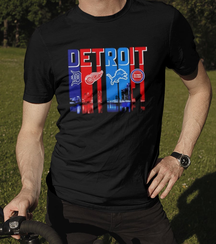 Detroit Tigers Red Wings Lions Pistons City Skyline 2026 T-Shirt