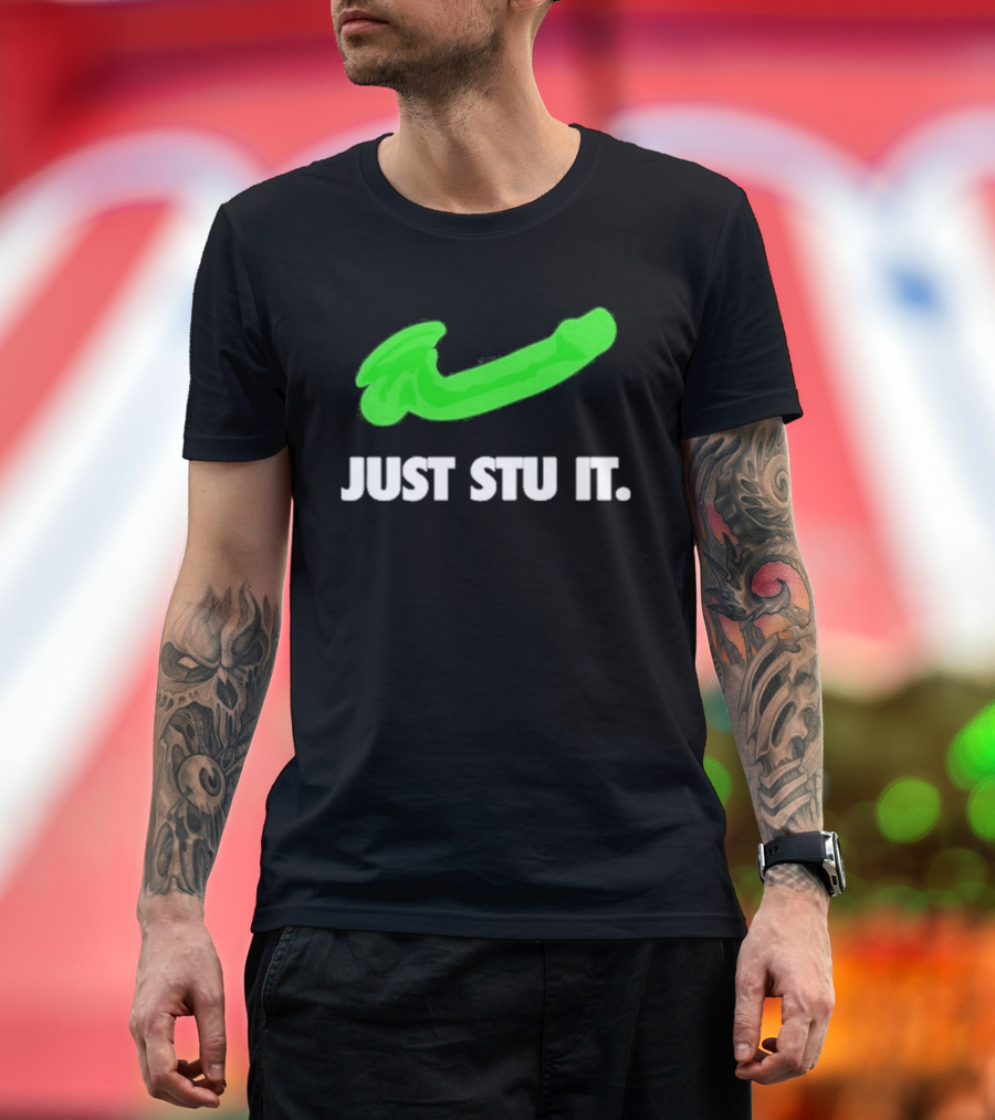 Just Stu It Green Swoosh Iconic Phrase T-Shirt