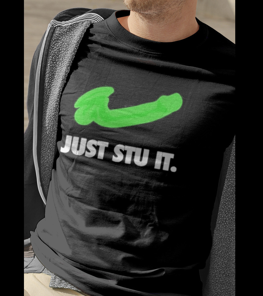 Just Stu It Green Swoosh Iconic Phrase T-Shirt