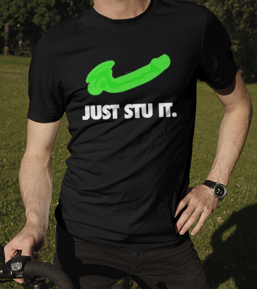 Just Stu It Green Swoosh Iconic Phrase T-Shirt