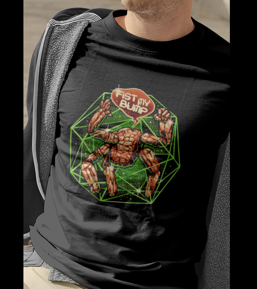 Fist My Bump Comic Stone Creature With Green Geometric Frame T-Shirt