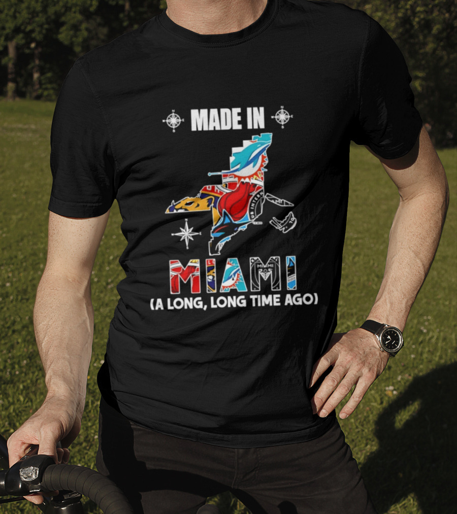 Made In Miami Map A Long Long Time Ago Dolphins Panthers Florida T-Shirt