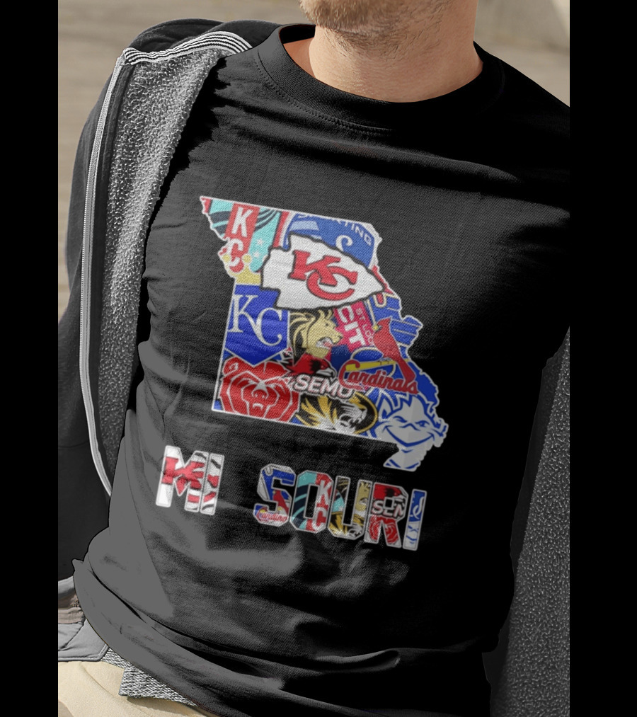 Missouri State KC Chiefs Cardinals SEMO Tigers Sports Map T-Shirt