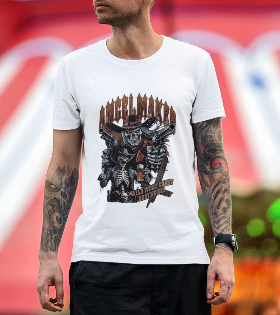 AngelMaker Wild West Coast Deathcore Skeleton Gunslinger Violence T-Shirt