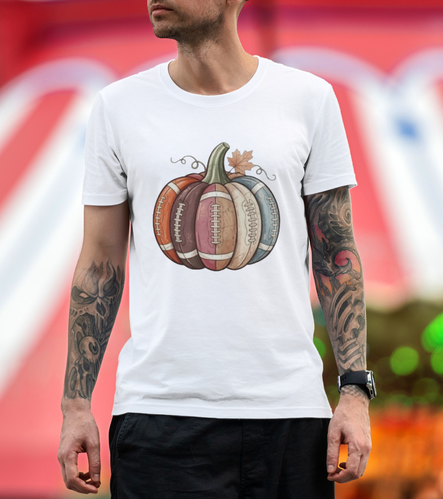 Football Pumpkin Fall Autumn Sports Harvest Season Decor T-Shirt