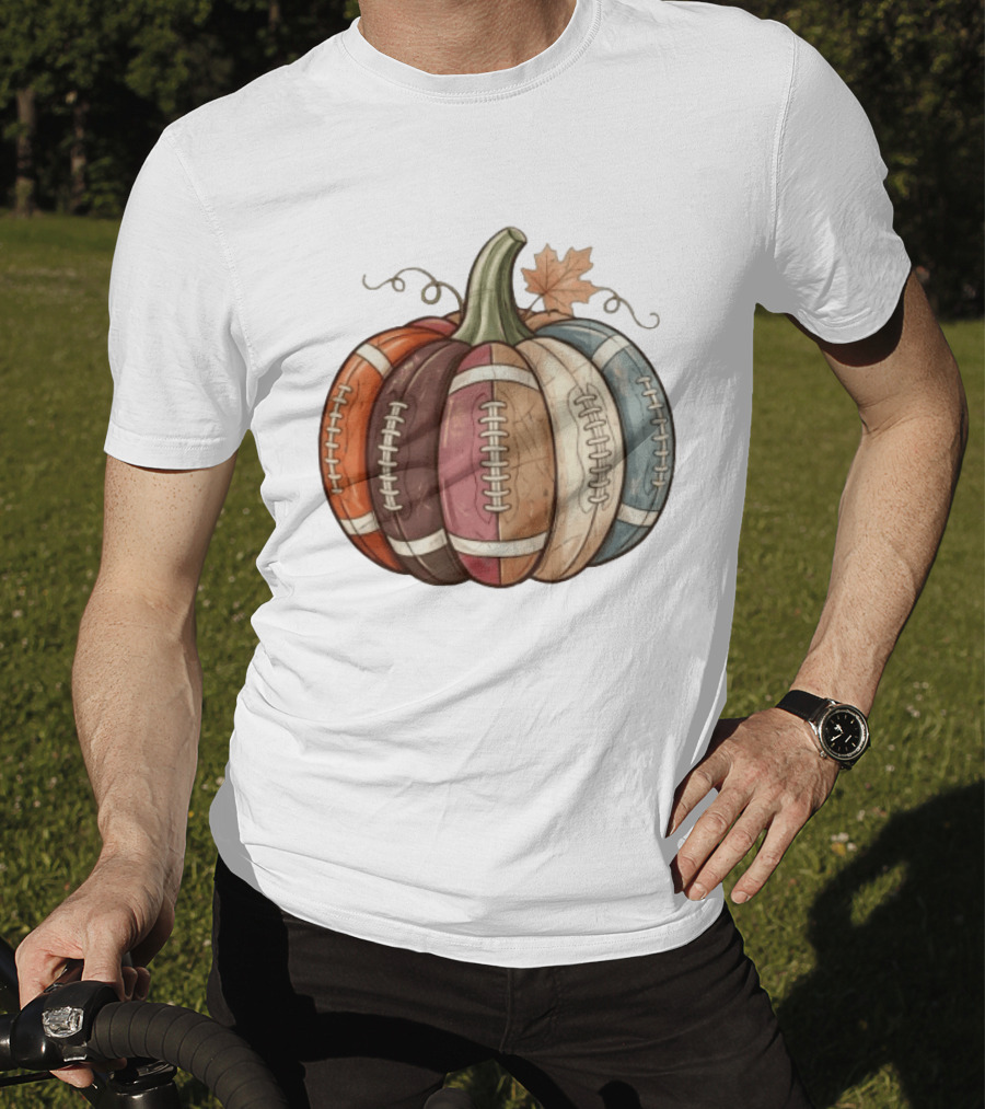 Football Pumpkin Fall Autumn Sports Harvest Season Decor T-Shirt