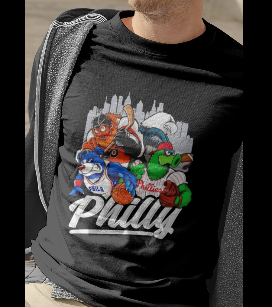 Philly Sports Mascots Gritty Swoop Phanatic Franklin Collage 2026 T-Shirt