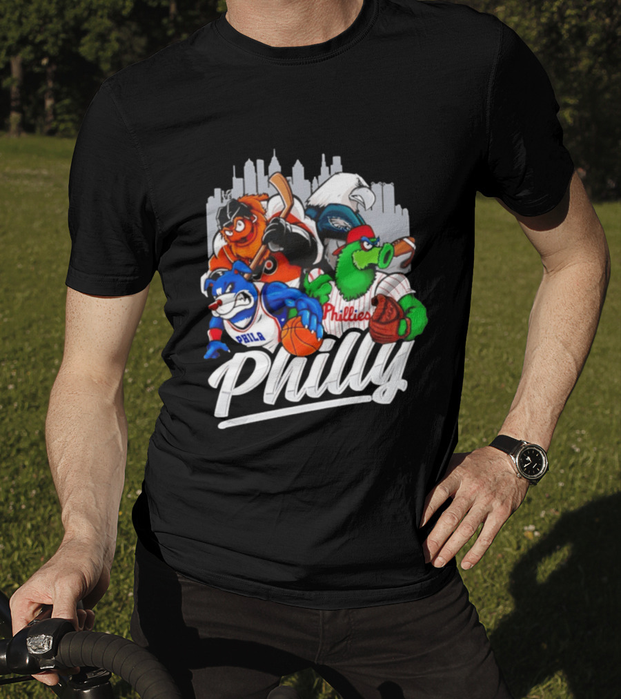 Philly Sports Mascots Gritty Swoop Phanatic Franklin Collage 2026 T-Shirt