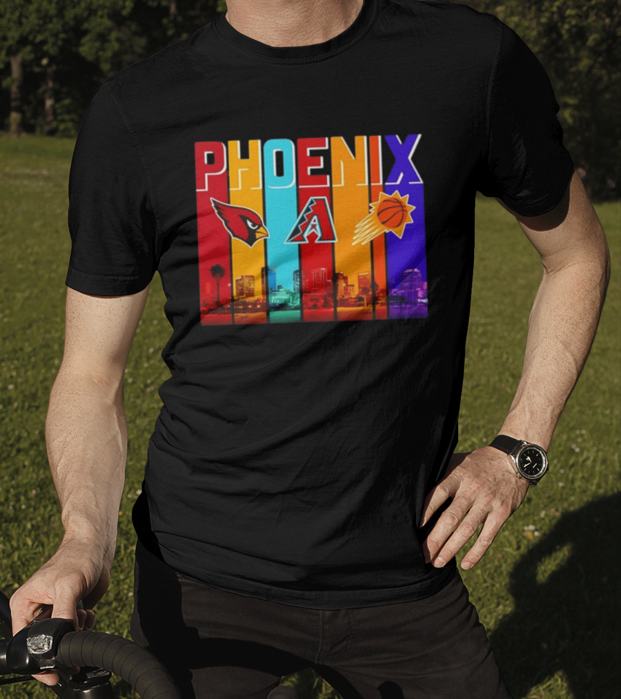 Phoenix Cardinals Diamondbacks Suns Skyline Sports Logos T-Shirt