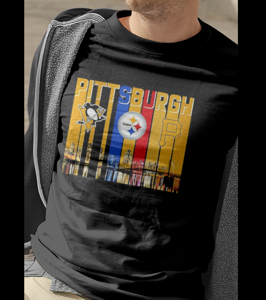 Pittsburgh Penguins Steelers Pirates City Skyline 2026 Sports Teams T-Shirt