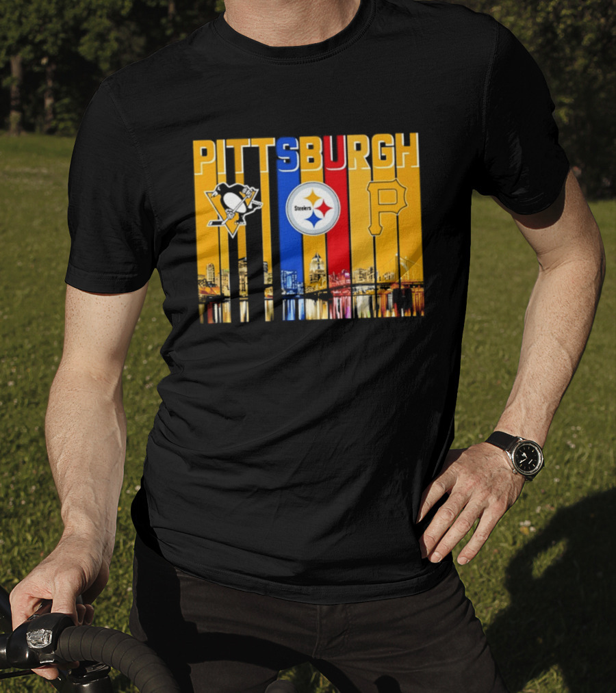 Pittsburgh Penguins Steelers Pirates City Skyline 2026 Sports Teams T-Shirt