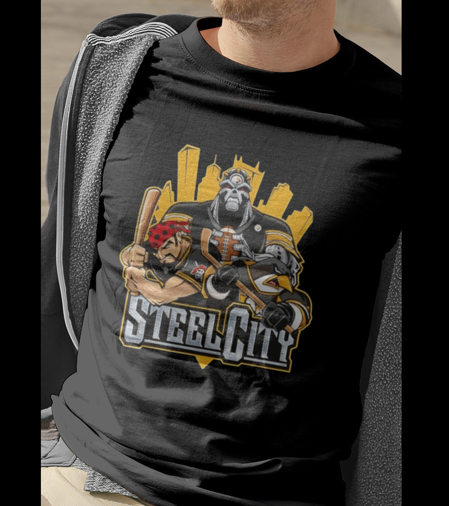 Steel City Pittsburgh Steelers Pirates Penguins Collage 2026 T-Shirt
