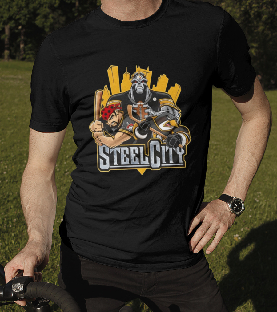 Steel City Pittsburgh Steelers Pirates Penguins Collage 2026 T-Shirt