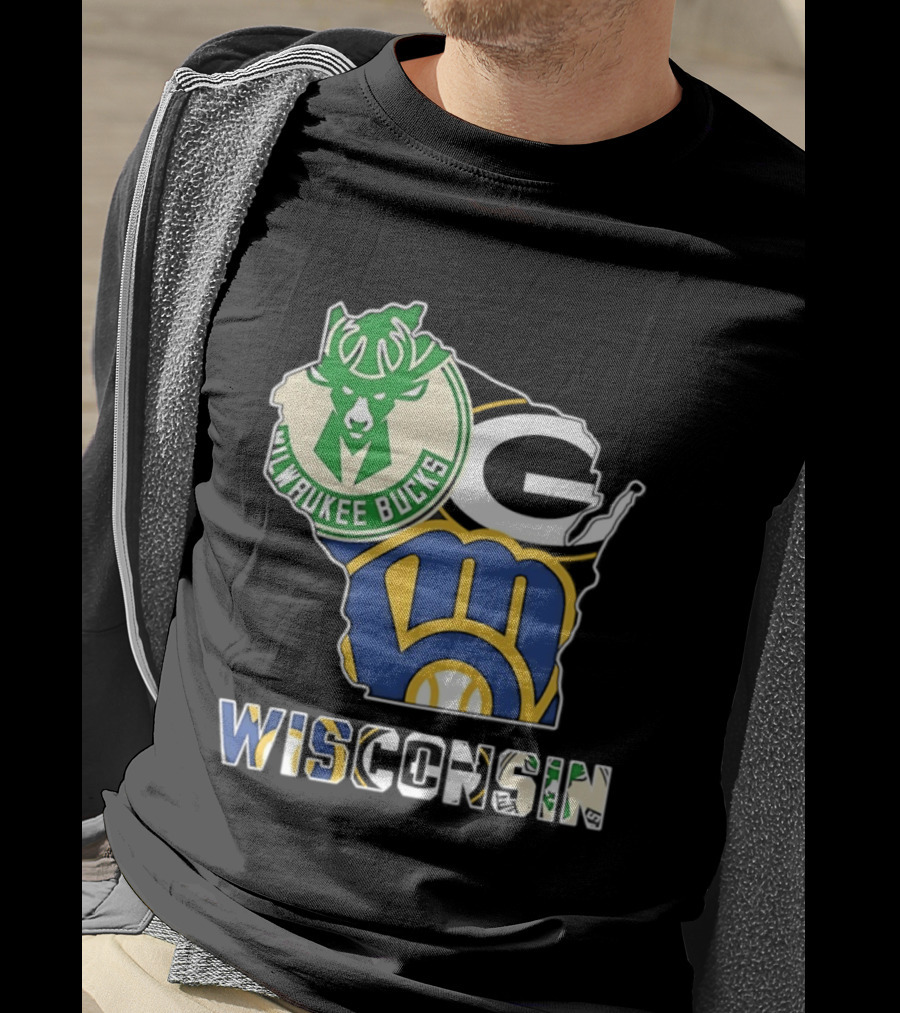 Milwaukee Bucks Green Bay Packers Milwaukee Brewers Wisconsin Map T-Shirt