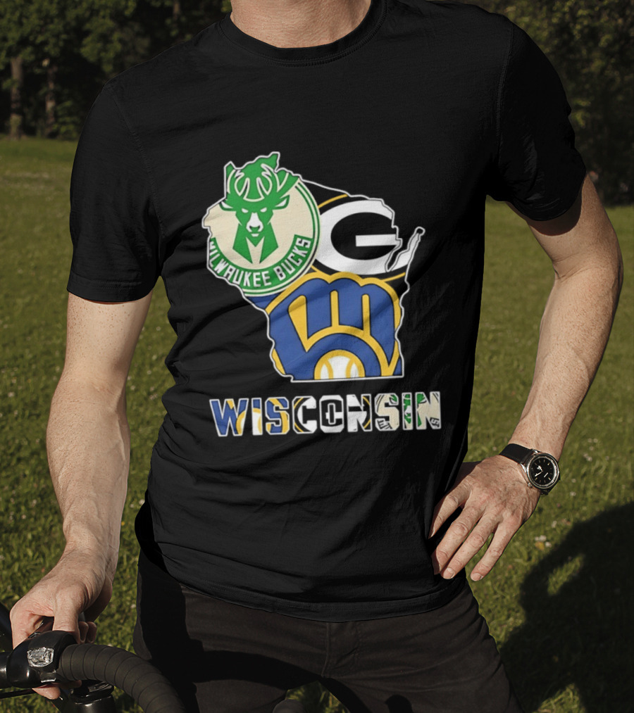 Milwaukee Bucks Green Bay Packers Milwaukee Brewers Wisconsin Map T-Shirt