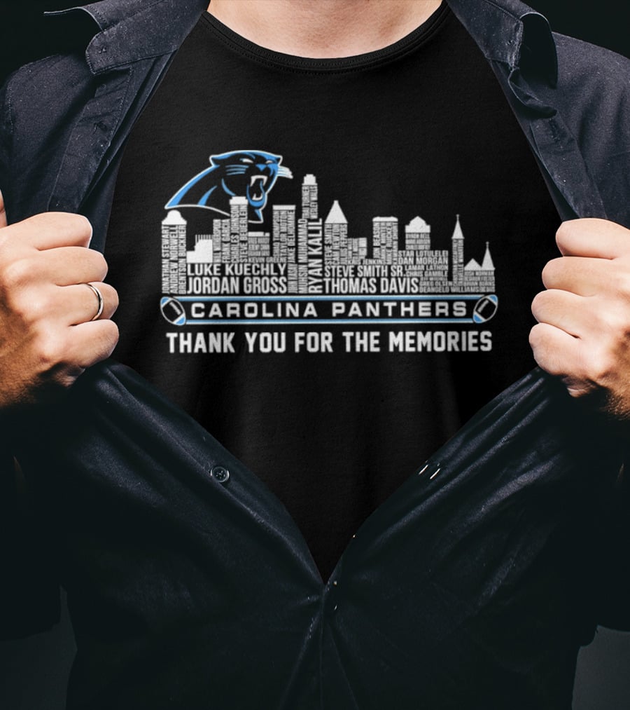 Carolina Panthers City Skyline Player Names Thank You For The Memories T-Shirt