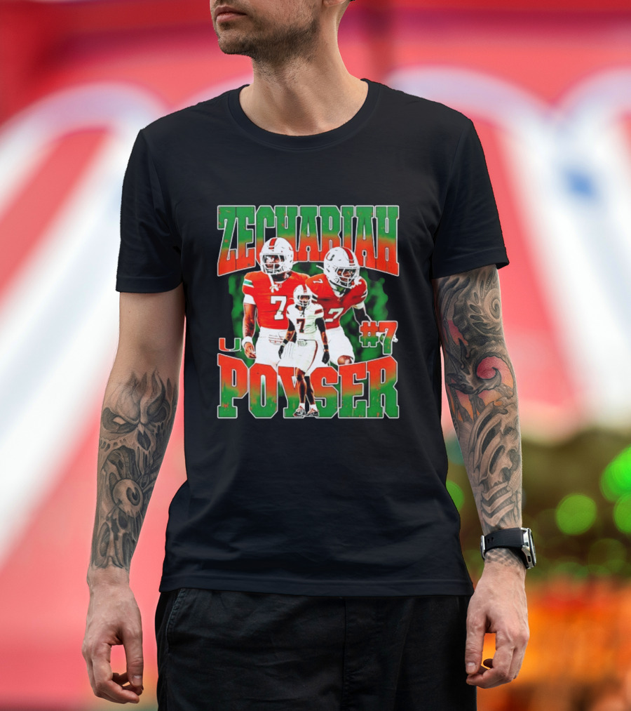 Zechariah Poyser #7 Miami Hurricanes Football Player NCAA T-Shirt