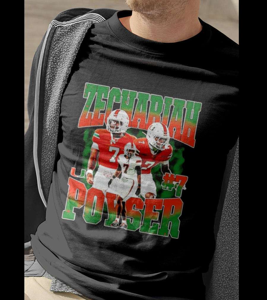 Zechariah Poyser #7 Miami Hurricanes Football Player NCAA T-Shirt