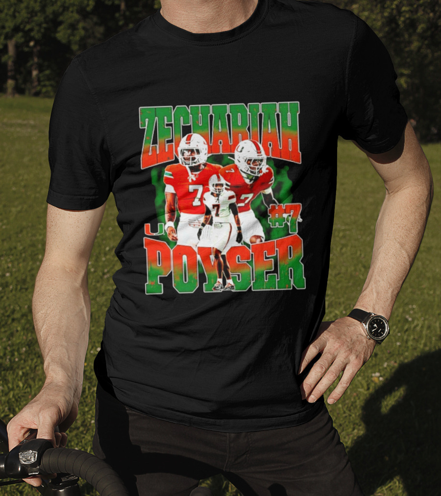 Zechariah Poyser #7 Miami Hurricanes Football Player NCAA T-Shirt