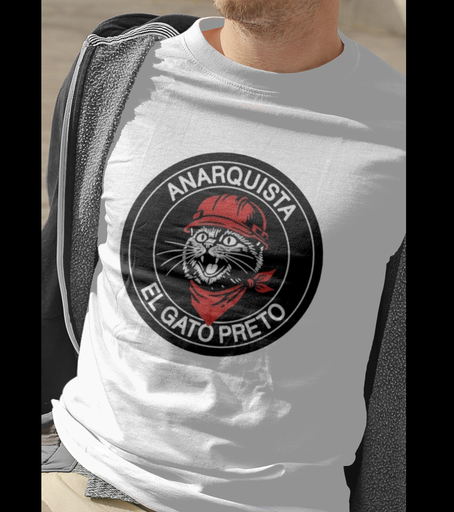 ANARQUISTA EL GATO PRETO Red Bandana Helmet Cat Meme T-Shirt